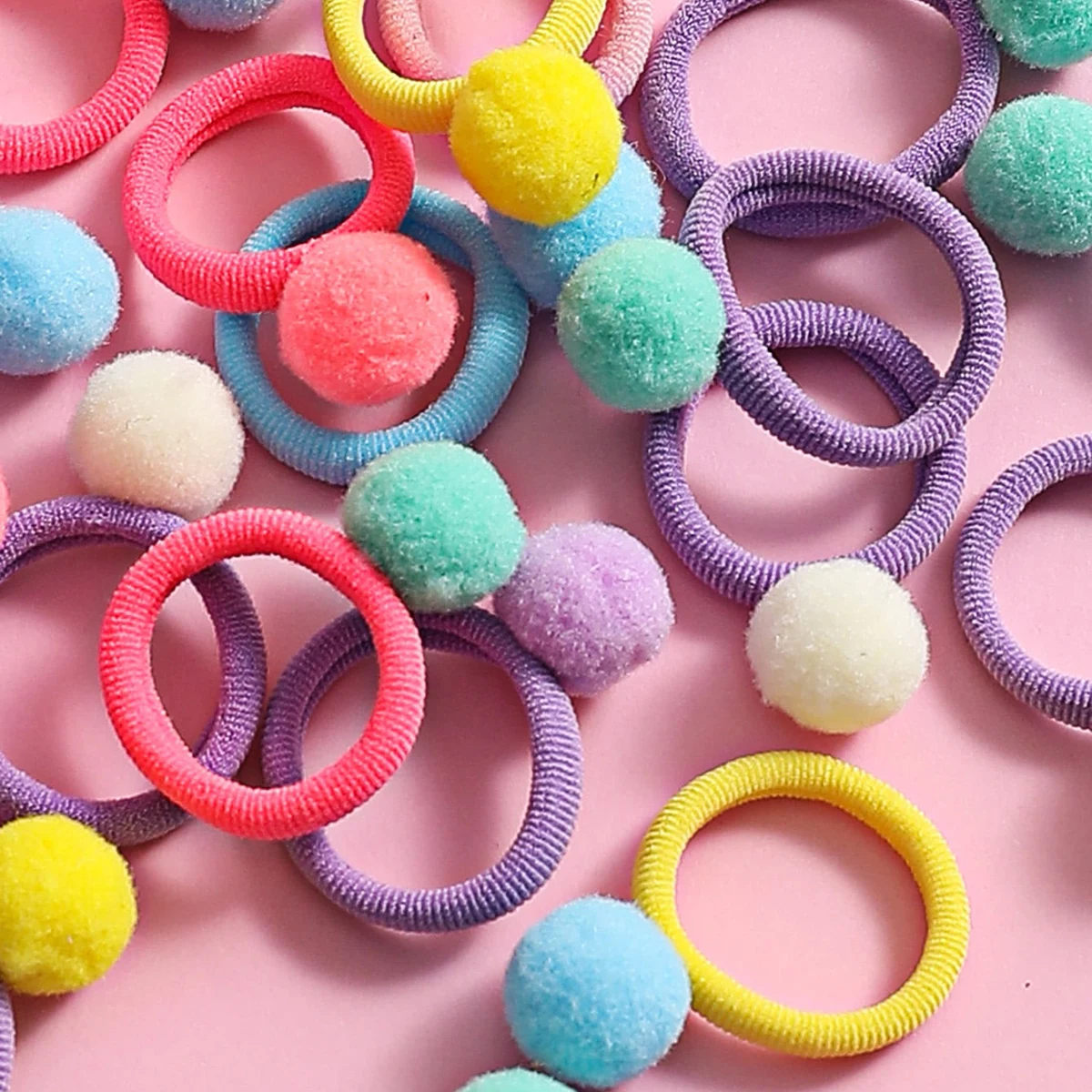 50Pcs Kids Elastic Hair Bands Girls Plush Ball Rubber Band For Children Sweets Scrunchie Hair Ties Clip Baby Hair Accessories