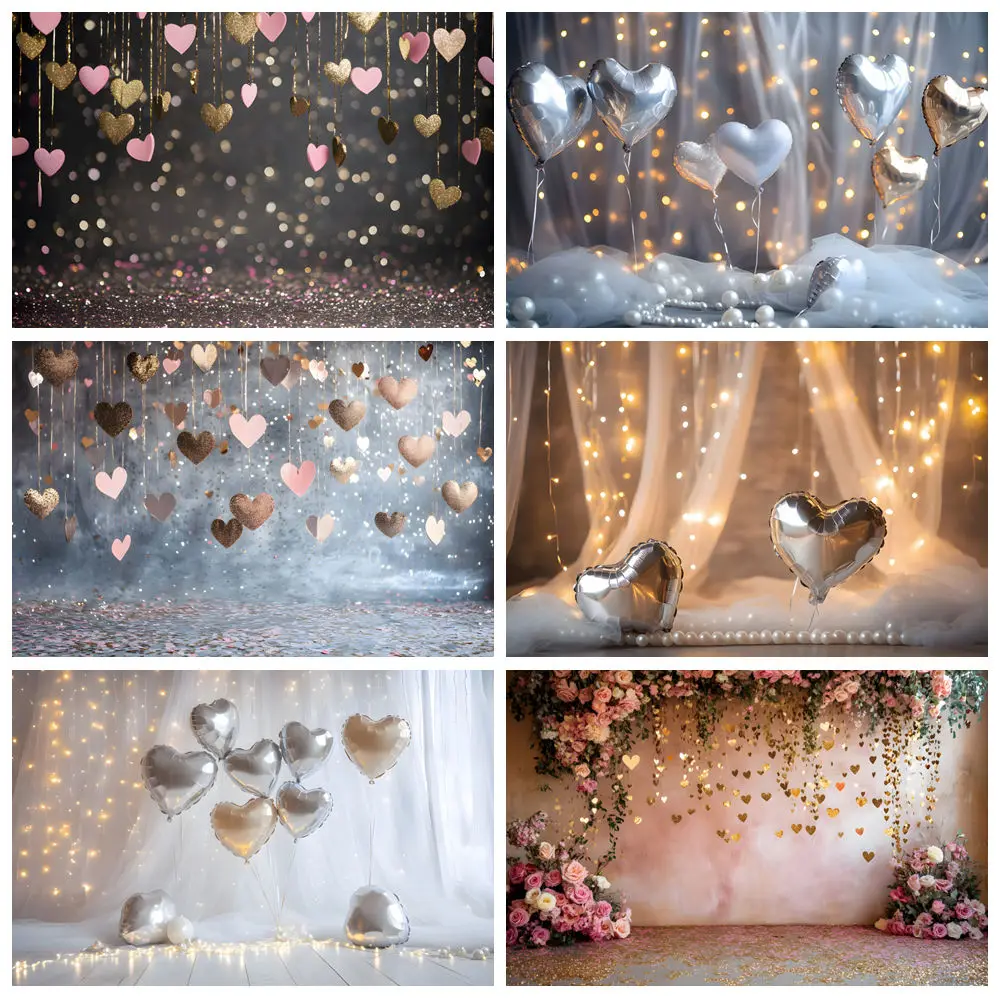 

Valentine's Day Photography Backdrops Gold Glitter Love Heart February 14th Wedding Birthday Party Decor Background Photo Studio