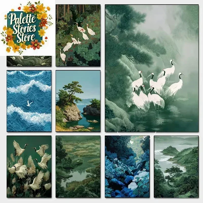 

Наборы картин маслом по номерам «сделай сам», «Зеленый лес», белые журавли, краска с номерами, домашний декор, настенное искусство, идеальный подарок, (безрамный)