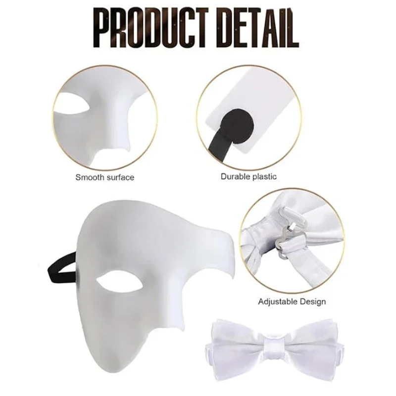 Men Halloween Opera Ghost Costume Set Black Cape Half Mask Bow Tie Gloves for Masquerade Ball Party Cosplay Outfit - view 6