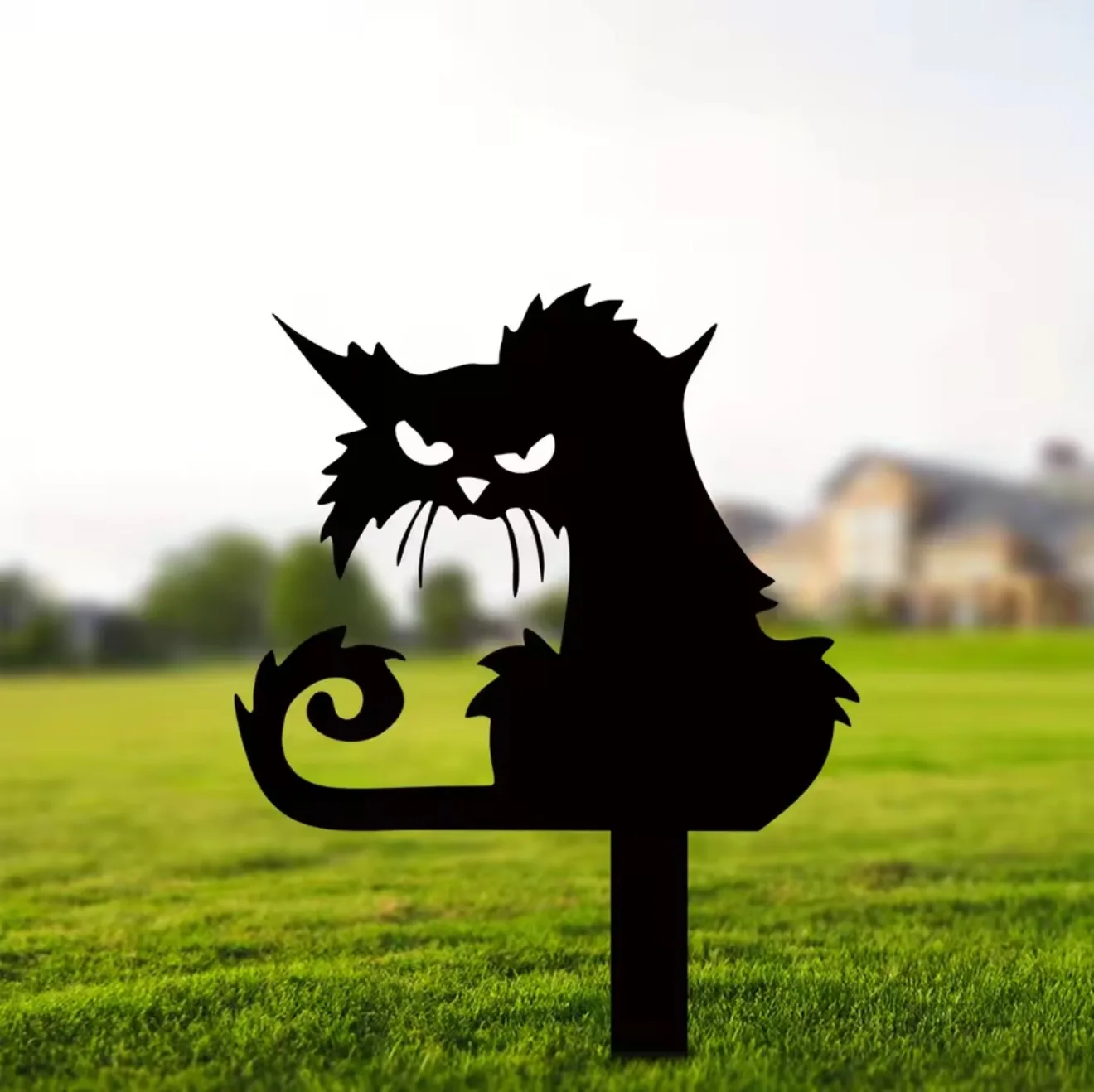 Metal Cat Silhouette Garden Stake - Laser-Cut Wall-Mountable Outdoor for Yard, Patio, & Flowerbeds, Outdoor Garden Decor