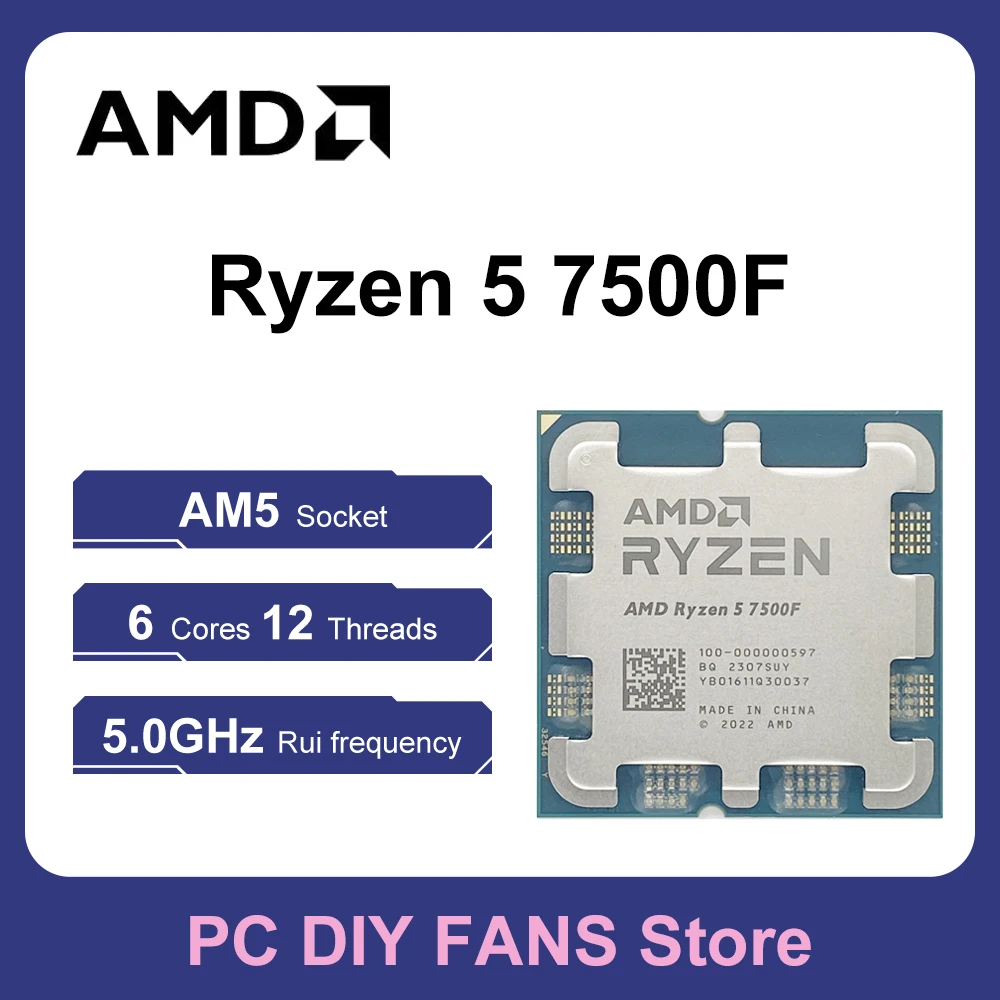 AMD Ryzen 5 7500F NEW R5 7500f 6-Core 12-Thread CPU Processor 5.0GHz TDP 65W L3=32M Socket AM5 DDR5 PCIe 5.0 but without cooler