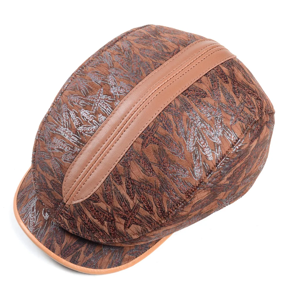 Men\'s Genuine Leather Sheep Skin Casquette Amy Beret Peaked Cap Newsboy Military Flat Hats/Caps