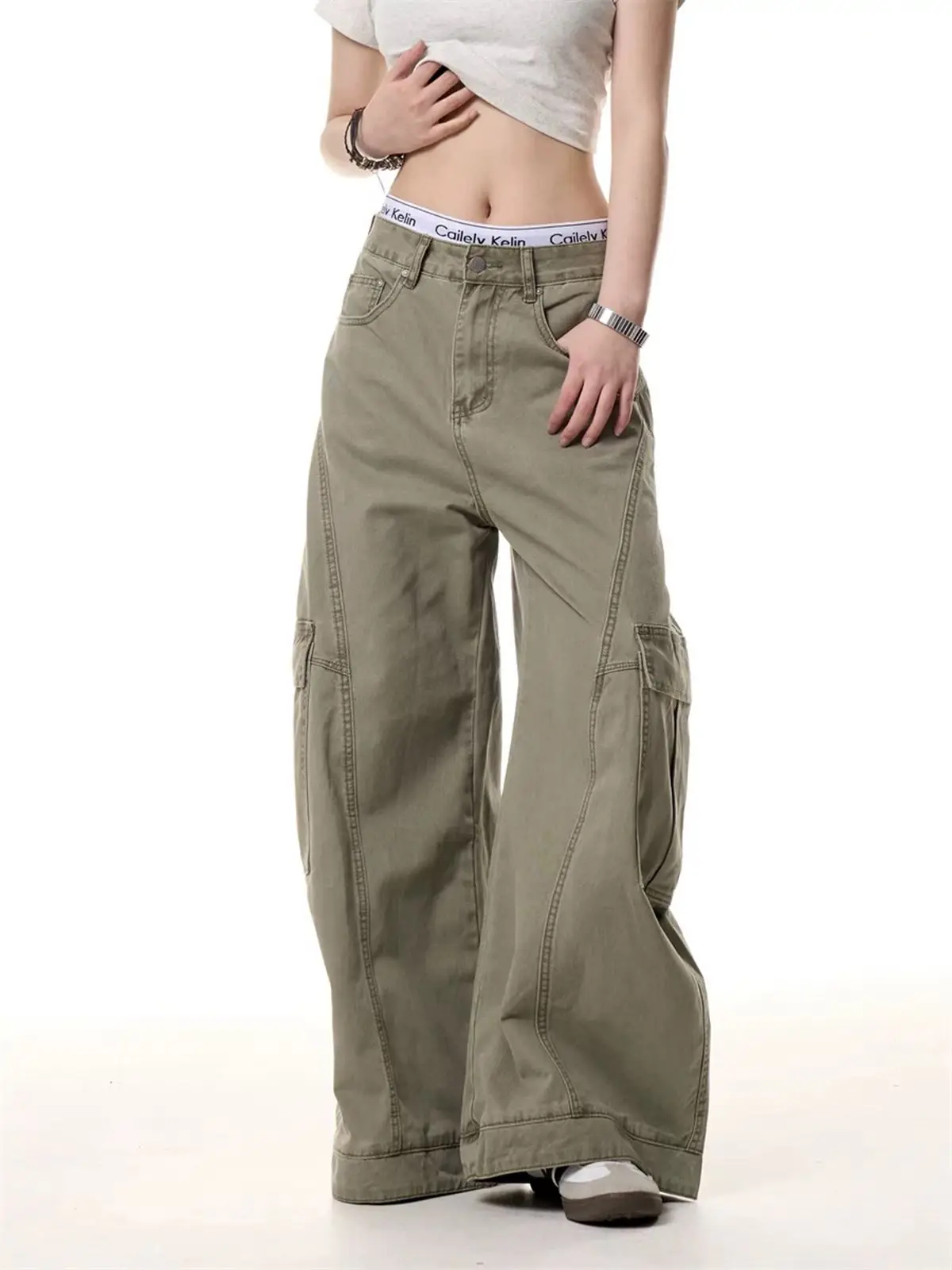 

Y2K Retro Pants Washed Workwear Loose Straight Leg Street Casual Trendy for American Women
