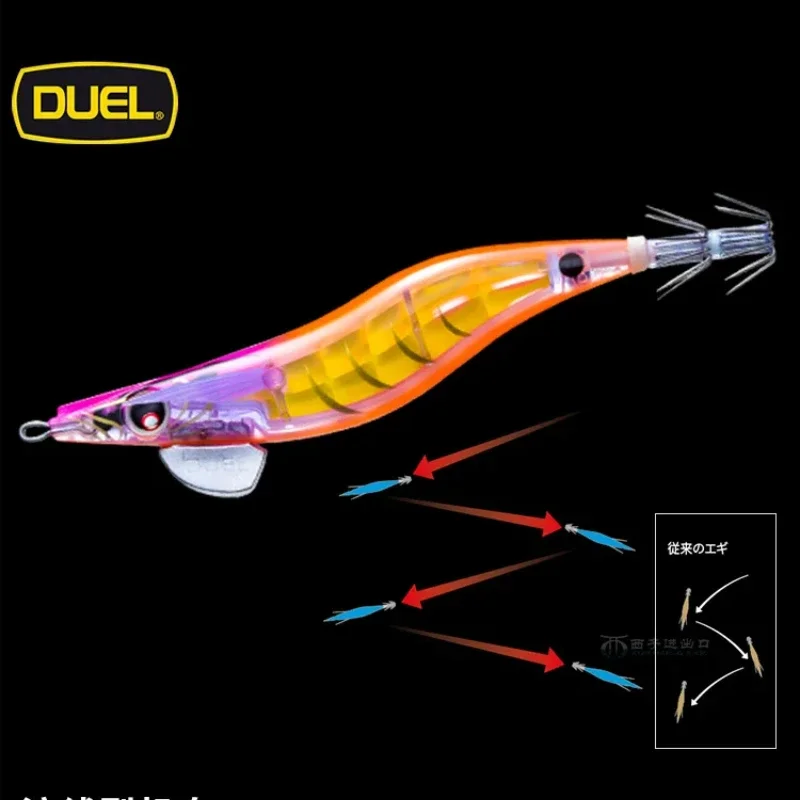 DUEL 3.5 18g  LQ DARTER Wooden Shrimp Squid Egi Jig Lure Luminous Boat Fishing Squid Shore Cuttlefish Luya Bait Blow Hook