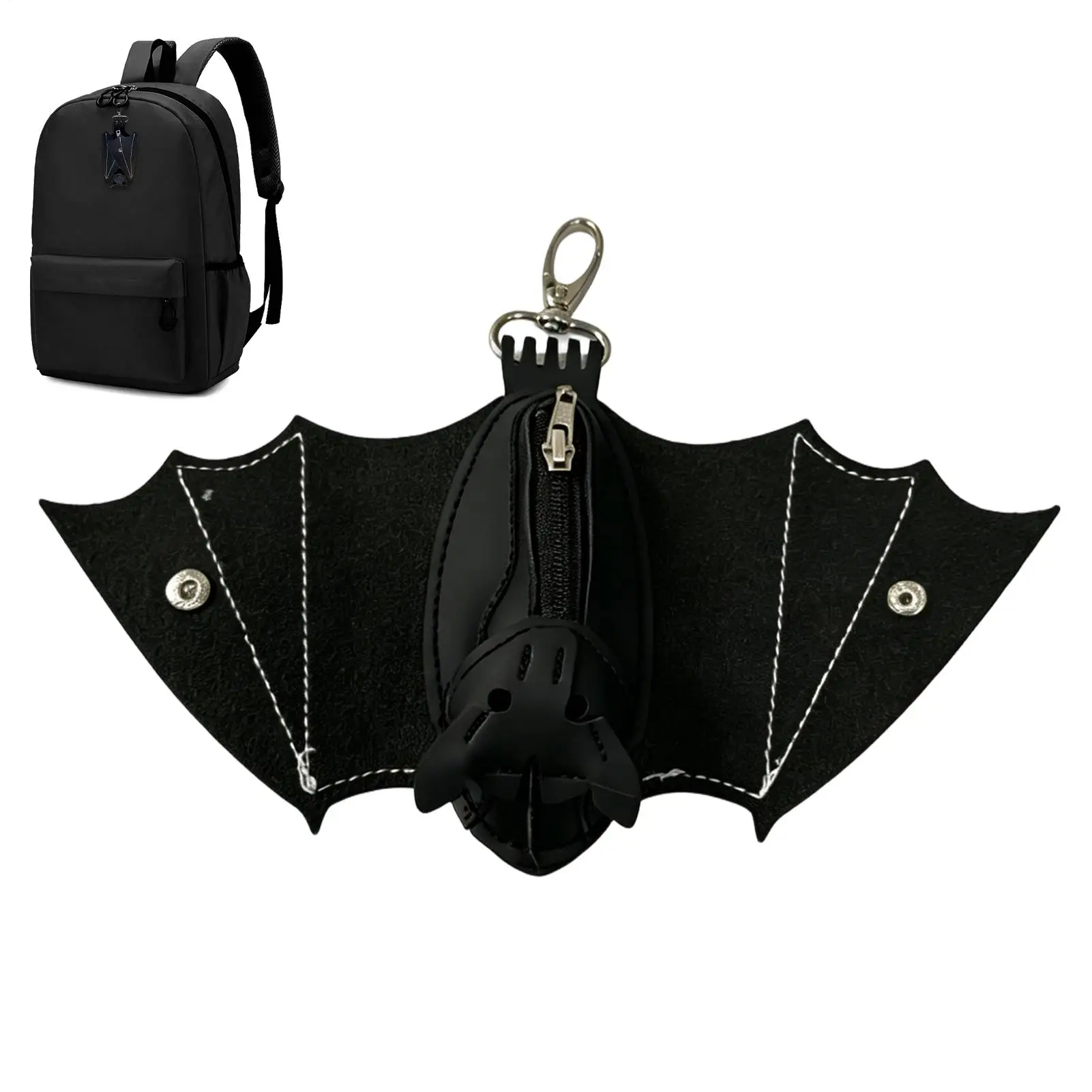 PU leather bat coin purse fun bat-shaped coin purse gothic hanging bat zipper coin purse with foldable wings leather keychain