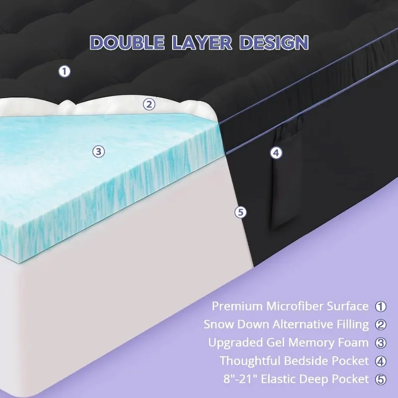 Layer Memory Foam Mattress Topper, 2 Inch Memory Foam Plus 1 Inch Down Alternative Pillowtop Mattress Pad, with Bedside Pocket