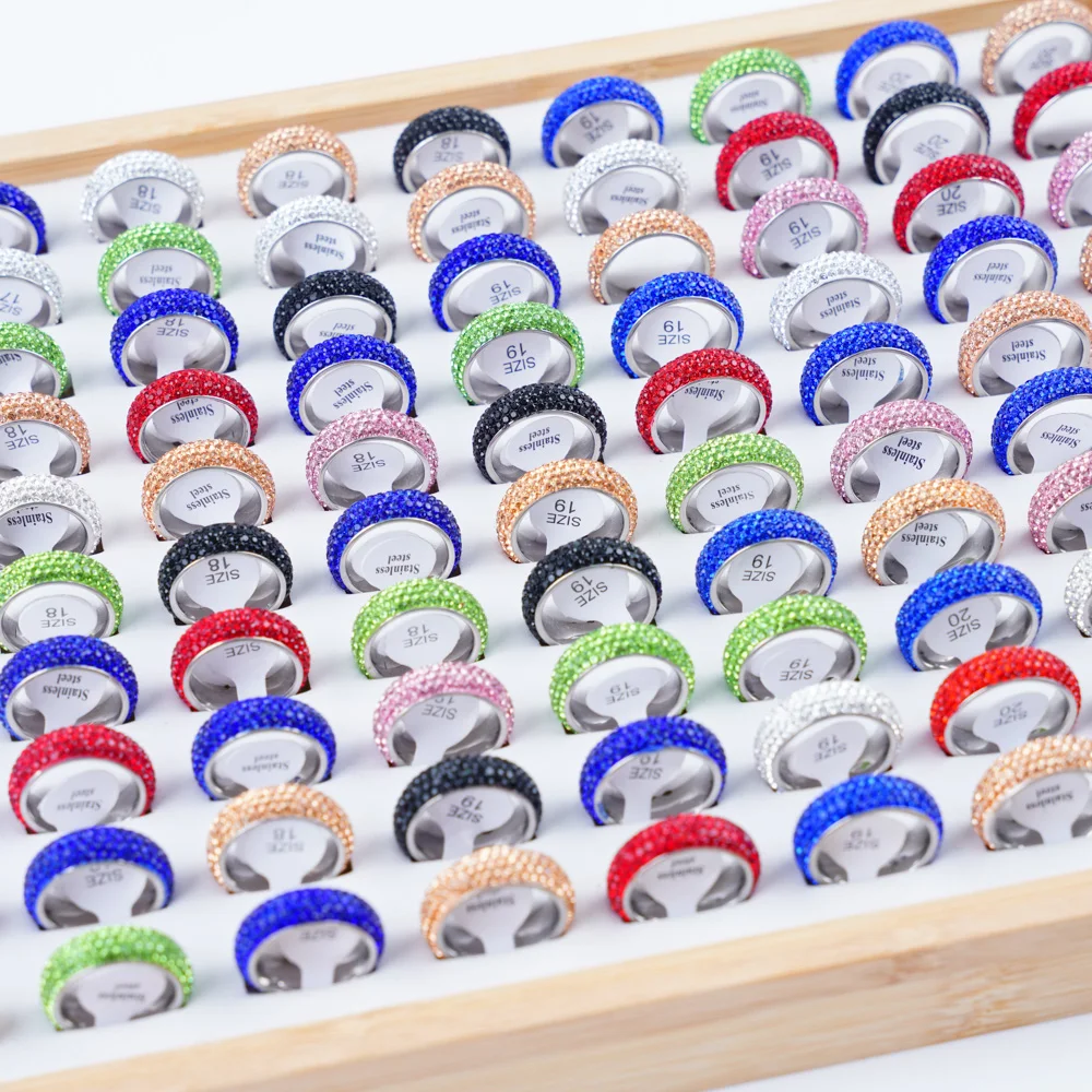

20pcs/Lot Fashion Multi Layer Rhinestone Stainless Steel Rings For Women Men Mix Color Party Gifts Jewelry