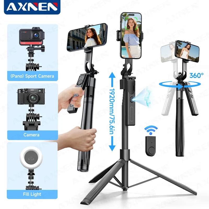 AI Tracking Gimbal Selfie Stick Cellphone Stand One Click Pop Up Tripod Extends to 75.59