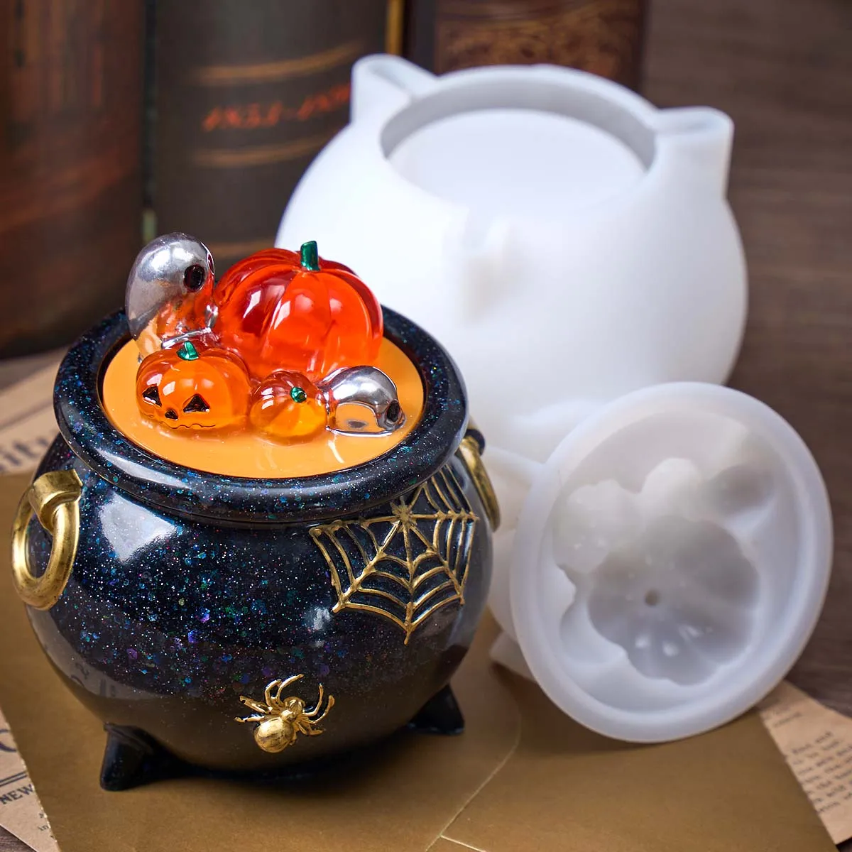 Kreative Halloween Runde Kerze Glas Silikon Form DIY Handgemachte Kürbis Spinne Design Lagerung Box Gips Harz Handwerk Formen