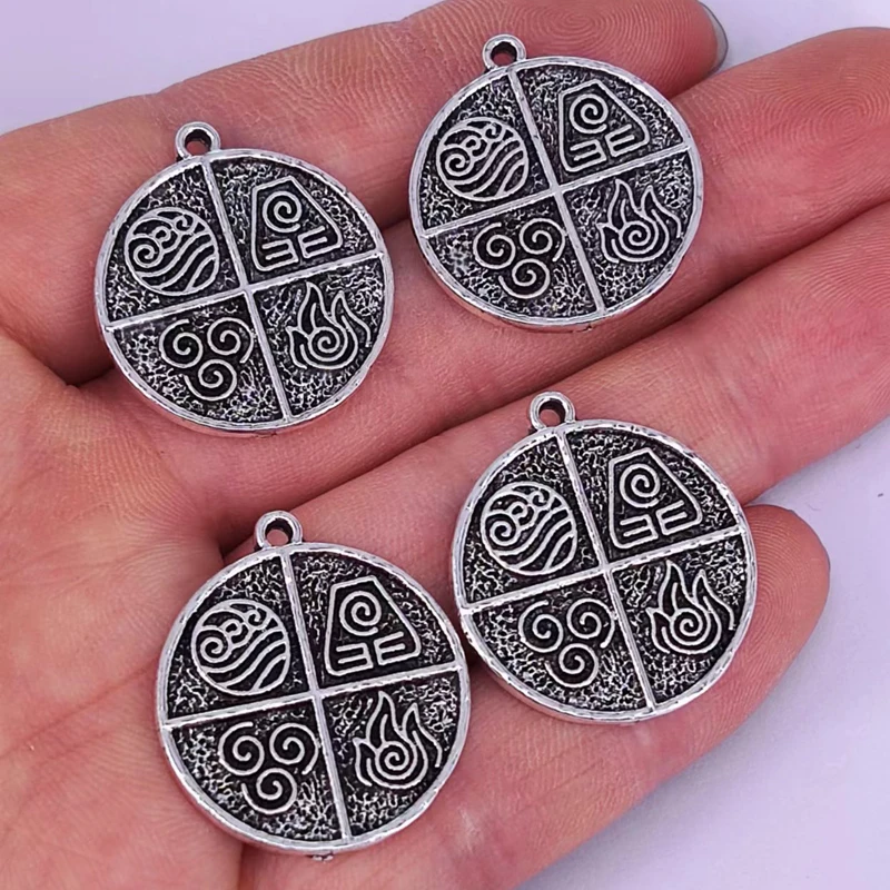 5pcs ancient silver color The Last Airbender Air Fire Earth Water Elements Lotus Amulet pendant charm for DIY women Accessories