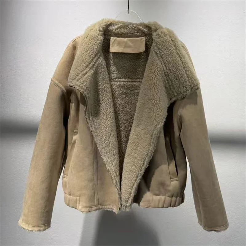 

Women's fur coat 2025 winter new standing collar windproof thick jacket Fur integrated suede like Women's coat y2k Faux fur coat