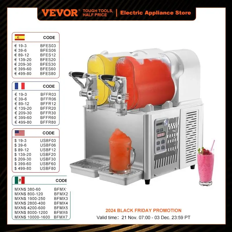 

VEVOR 3/6L 1/2 Jar Commercial Slushie Machine Slush Maker Frozen Drink Dispenser Ice-Cool Juice Smoothie Granita Vending Machine