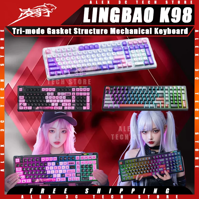 LINGBAO K98 Mechanical Keyboard Tri-mode Gasket Structure Hot Swap RGB Esports Customized Gaming Keyboard Pc Gamer Accessories