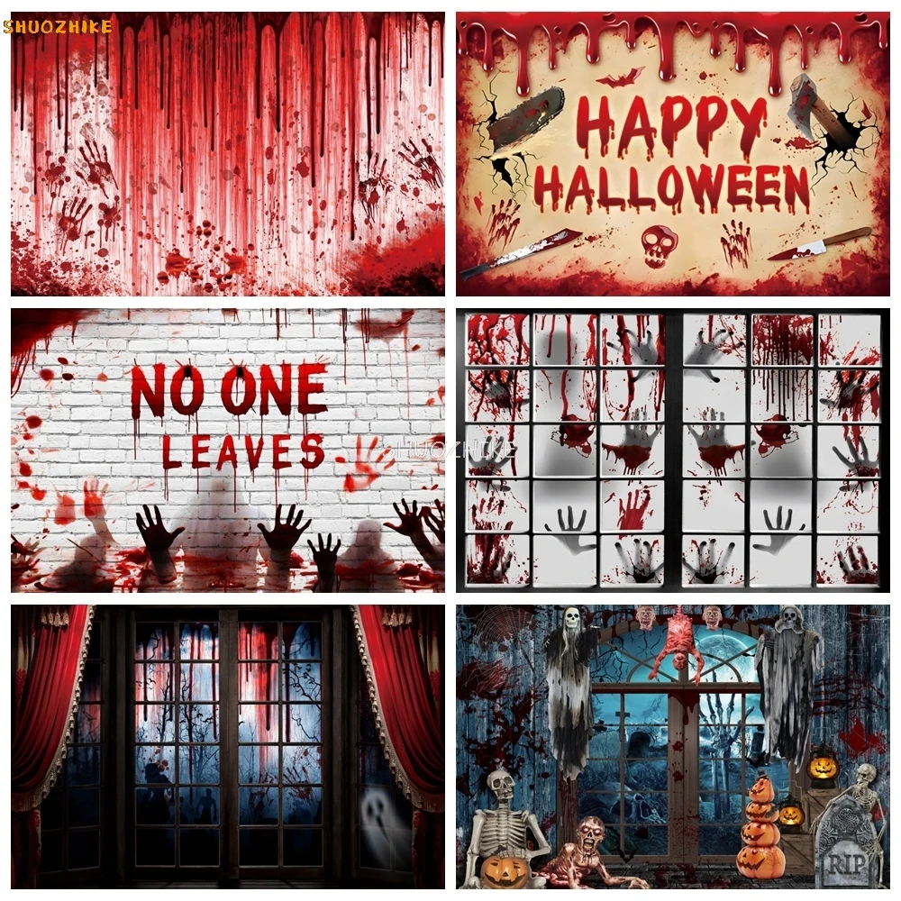 

Horror Halloween Scary Blood Splatter Backdrop Red Blood Dripping Ghost Shadow Zombie Vampire Photography Background Studio