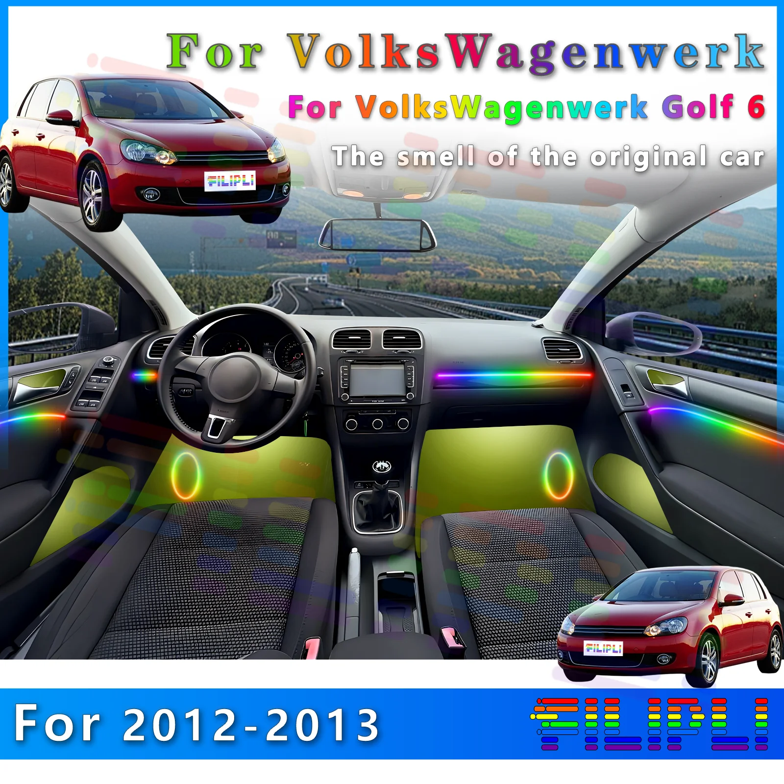 

FILIPLI для Volkswagen Golf 6, украшение интерьера автомобиля, светодиодная лента RGB Symphony с многоцветными передачами в 64 цветах для большего размера