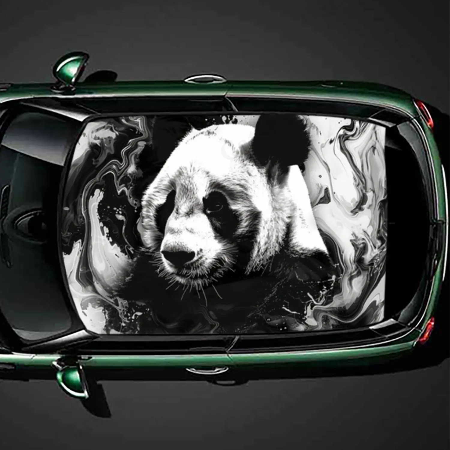Black  White Tie - Dye Panda Car Roof Sticker PVC Self Waterproof stick , Striking Auto Exterior Accessories Decoration Protect