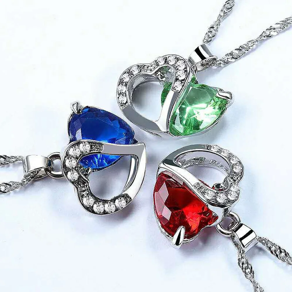Multicolour Heart Shape Pendant Necklace Women Charming Crystal Chocker Neck Hang Jewelry  Wholesale Drop Shipping