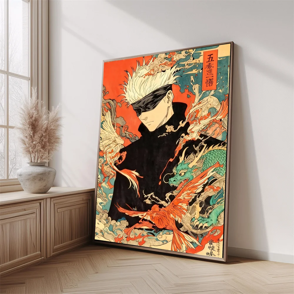 Retro Poster Picture of Gojo Satoru From The Anime Jujutsu Kaisen, Canvas Painting for Home Living Room Decoration
