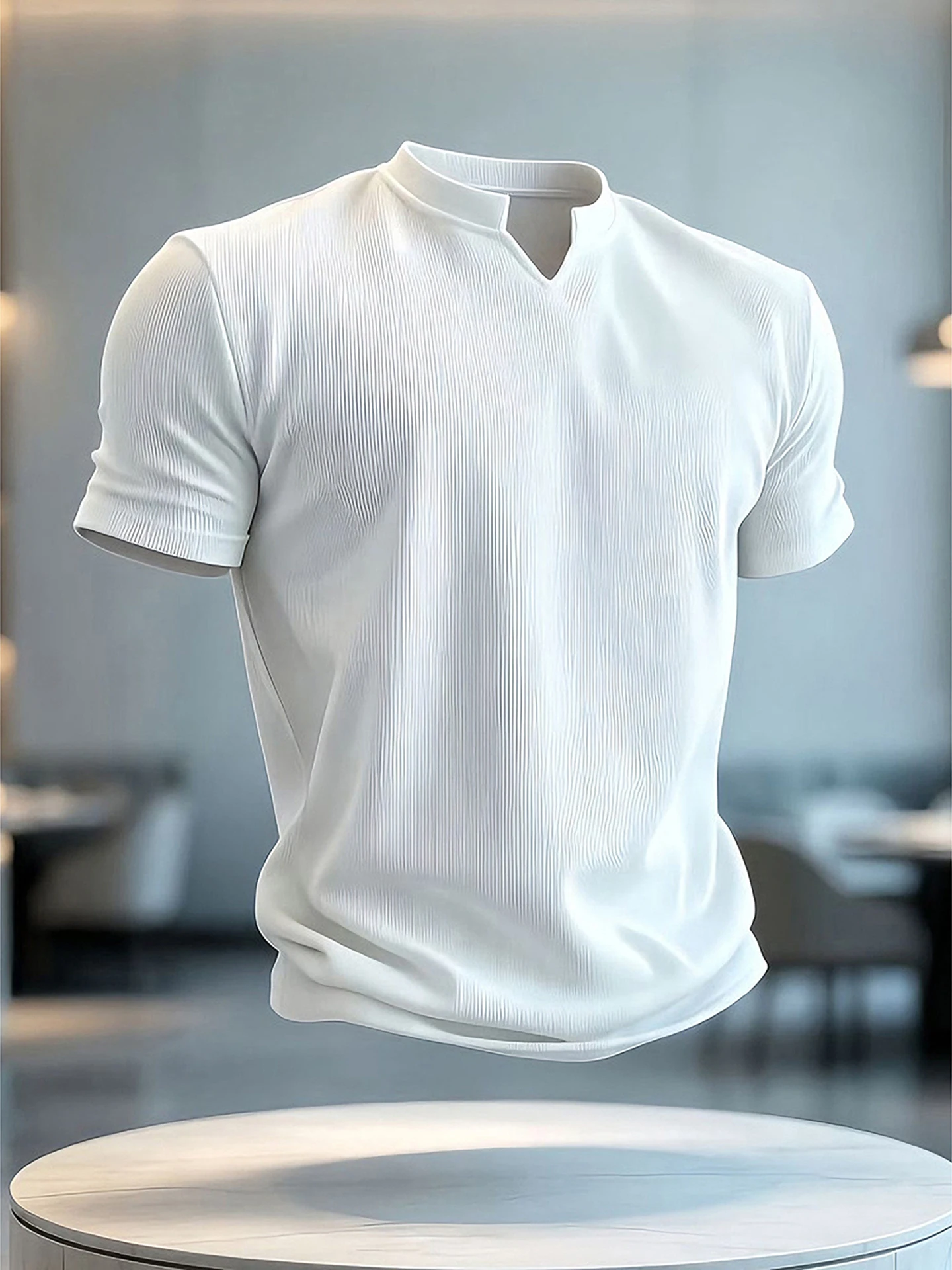 Retro White V-Neck Short Sleeve Men's T-Shirt Breathable Ice Silk Texture American Style Muscle Show Five-Point Summer T-Shirt