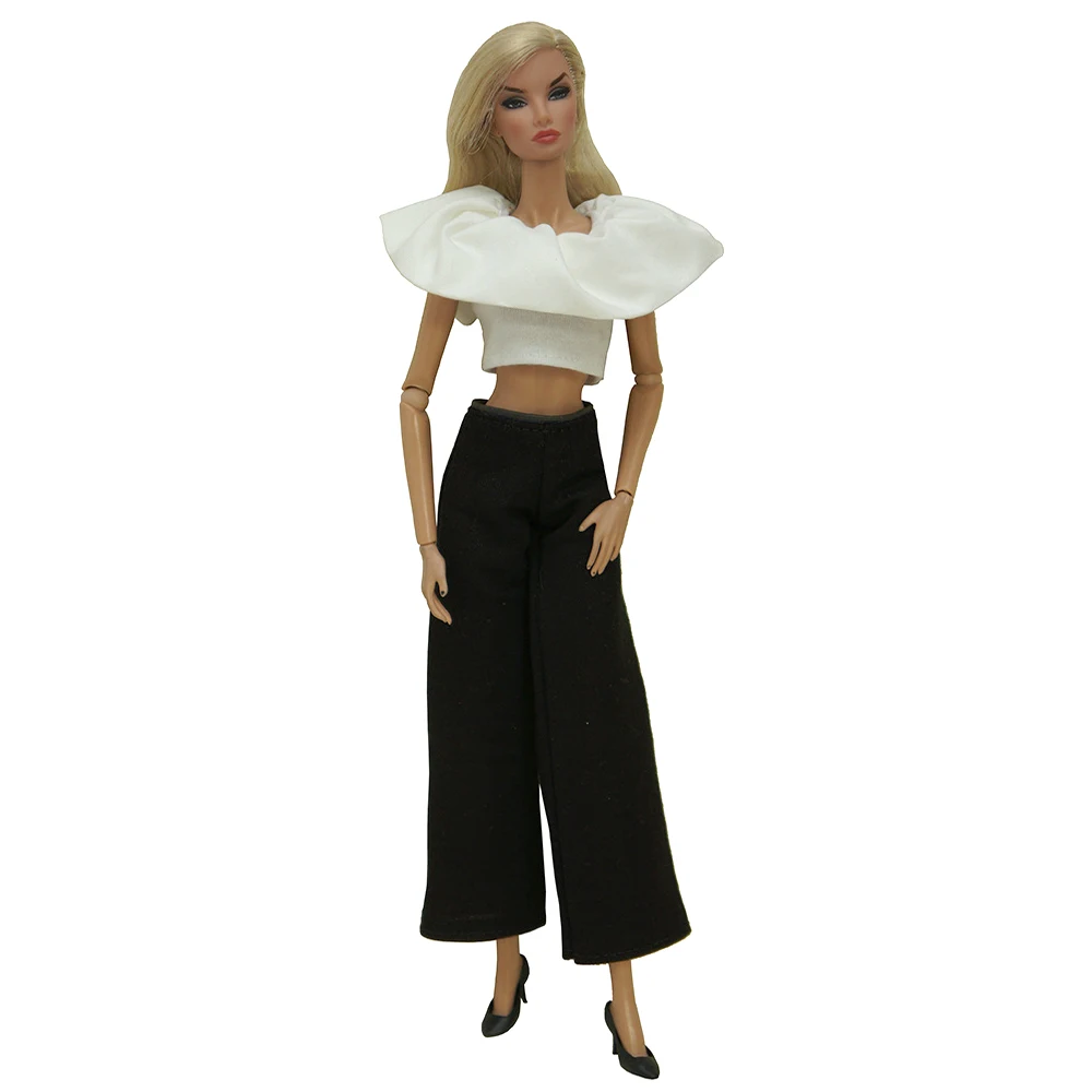 NK 1 Set 1/6 Doll Fashion Modern Outfit  White Shirt Wide Black Trouseres Casual Doll Clothes For Barbie Doll Accessories Toy