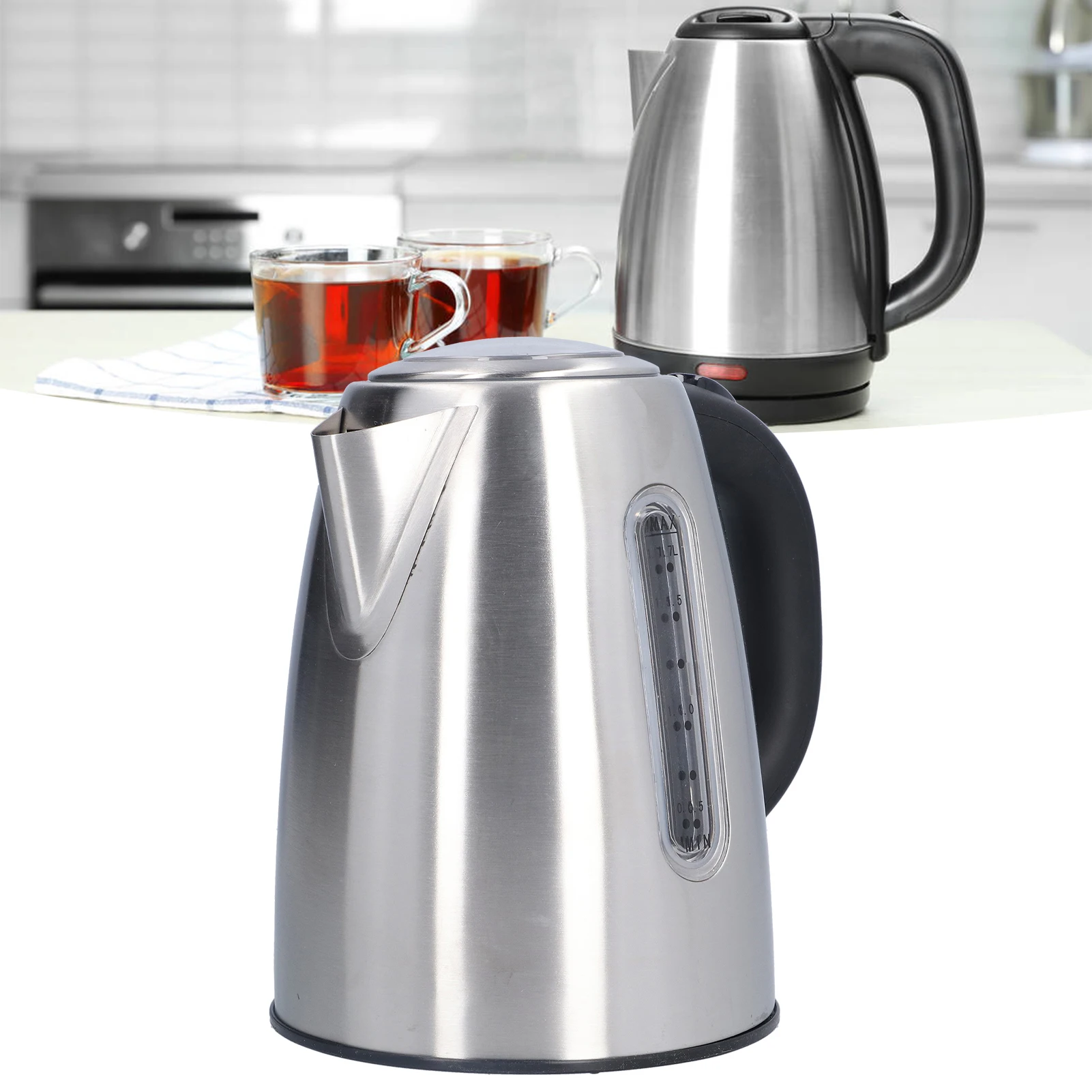 Chaleira elétrica sem fio de aço inoxidável, 1,7l, com desligamento automático e proteção contra fervura seca, aquecedor de água de ebulição rápida, jarro para casa