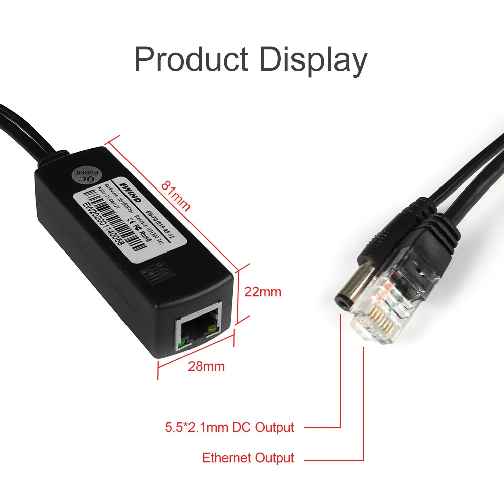 كابل فاصل POE، كابل محول، مصدر طاقة، حاقن، مصدر طاقة، هواوي، سيسكو، HP، RJ45، DC، 10 م، 100 م، 48 فولت إلى 12 فولت
