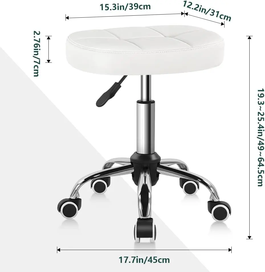 White Minimalist Square Swivel Stool with Wheel Perfect for Work SPA Shop Massage Height-Adjustable and Cost-Effective Rolling