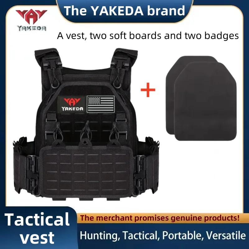 YAKEDA Taktische Weste 6094, schnell abnehmbare, leichte, lasergeschnittene Outdoor-Jagd-Weste mit schwarzen Ausrüstung und hochwertigem 1000D-Nylon 5