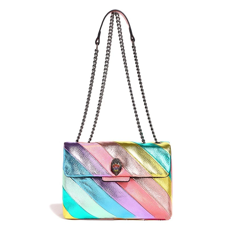 Kurt Geiger Luxury Designer Shoulder Bag 2024 New Women\'s Bag Colorful Spliced Chain Crossbody handbag Rainbow Eagle Head Bag