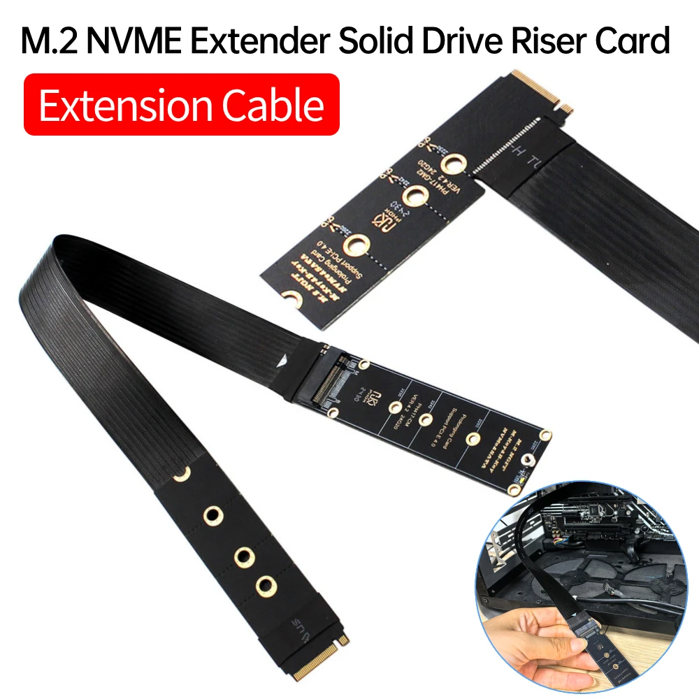 M.2 NVME Extender Support PCle4.0 M.2 NVMe SSD Extension Cable Solid Drive Riser Card for M.2 2230 2242 2260 2280 SSD