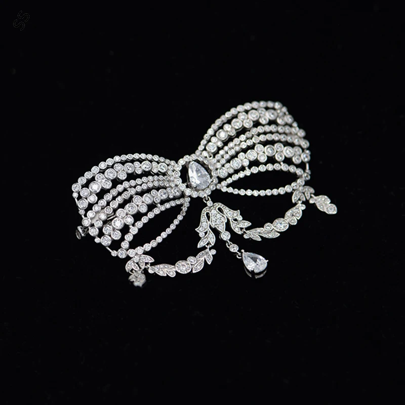 S925 Fashion Vintage Bow Brooches for Women 2024 Antique Jewelry Sweet Elegant Retro Silver Metal High-end Corsage Pin 5A Zircon