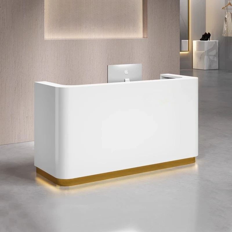 

Minimalist White Reception Desks Unique Design Organizers Shelves Reception Desks Aesthetic Display Mostrador Lounge Furniture