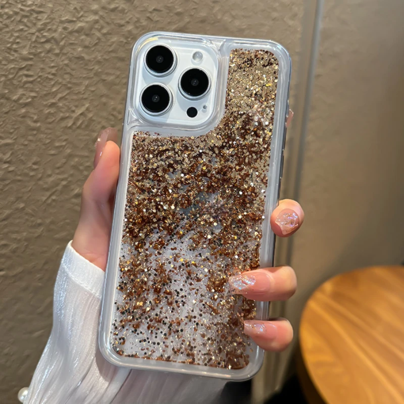 Liquid Flowing Glitter Quicksand Case Cover for iPhone 15 14 16 Pro Max Shiny Sparkles Sand Shell Soft Silicone Clear Funda Hull
