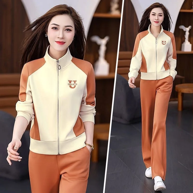 

Спортивный костюм для женщин, весна и осень, новый стиль, стильный и утягивающий топ на молнии, повседневные брюки, комплект из двух предметов