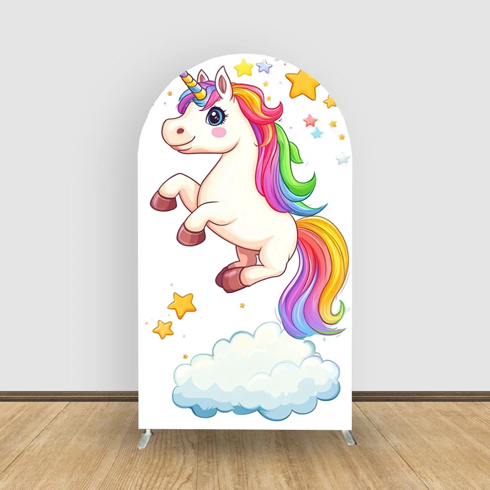 

Unicorn Horse Rainbow Arch Backdrop Cover Girl's Birthday Party decorate Photograph Background Decoration Baby Shower Booth