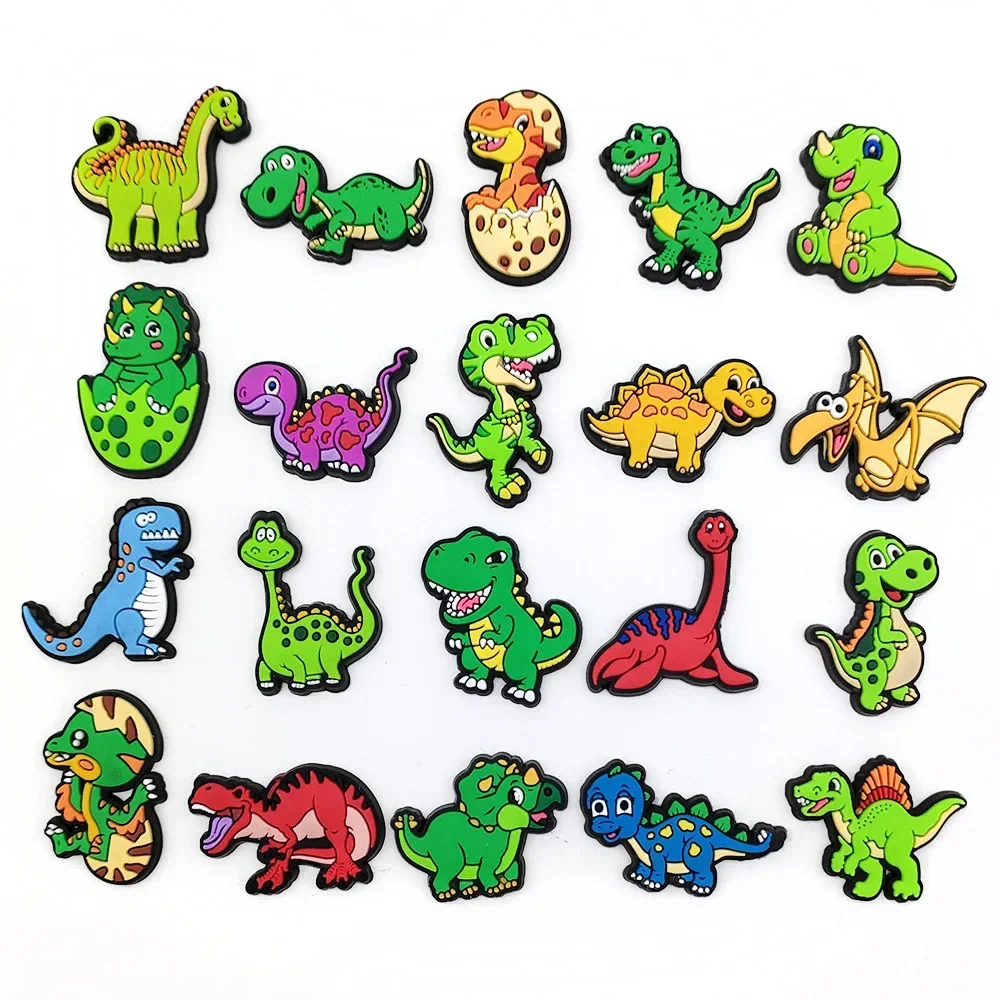 20Pcs Cartoon Dinosaur Series Shoe Charms for Clogs Bubble Slides Sandals PVC Shoe Decorations Buckle Accessories for Kids