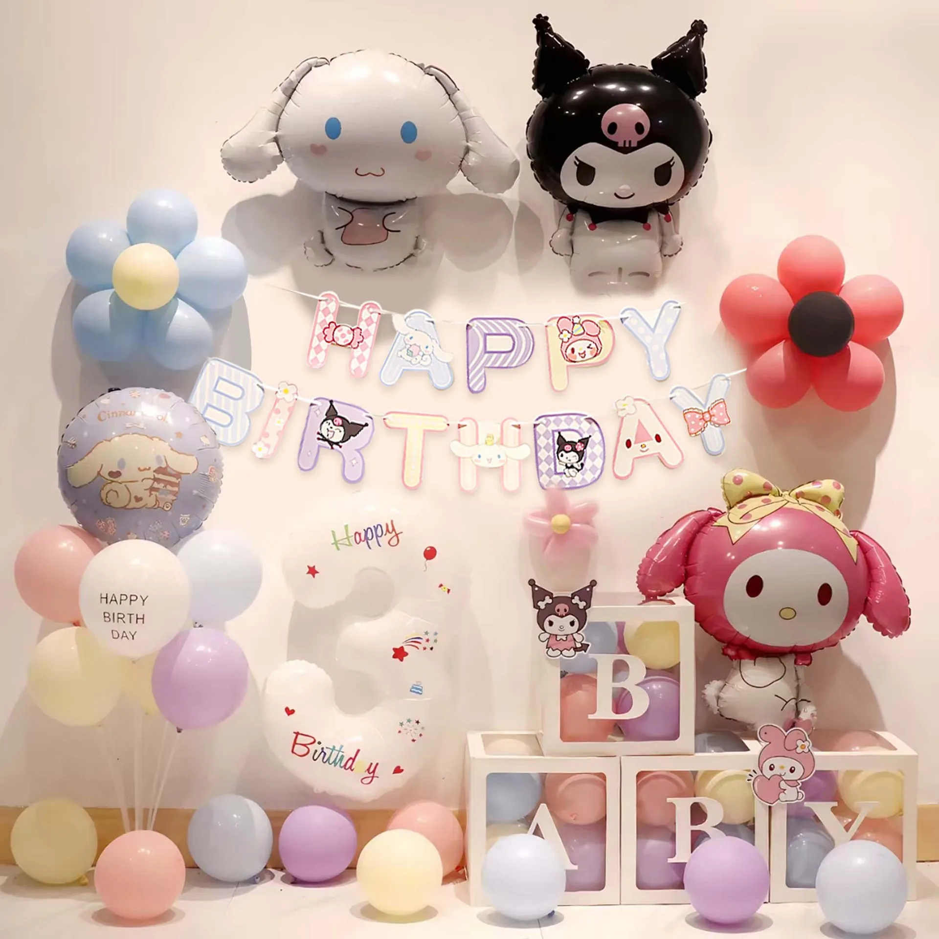 

Набор для украшения дня рождения в стиле Sanrio: воздушные шары, декор для первого дня рождения Куроми, фон для создания атмосферы, украшение для дома