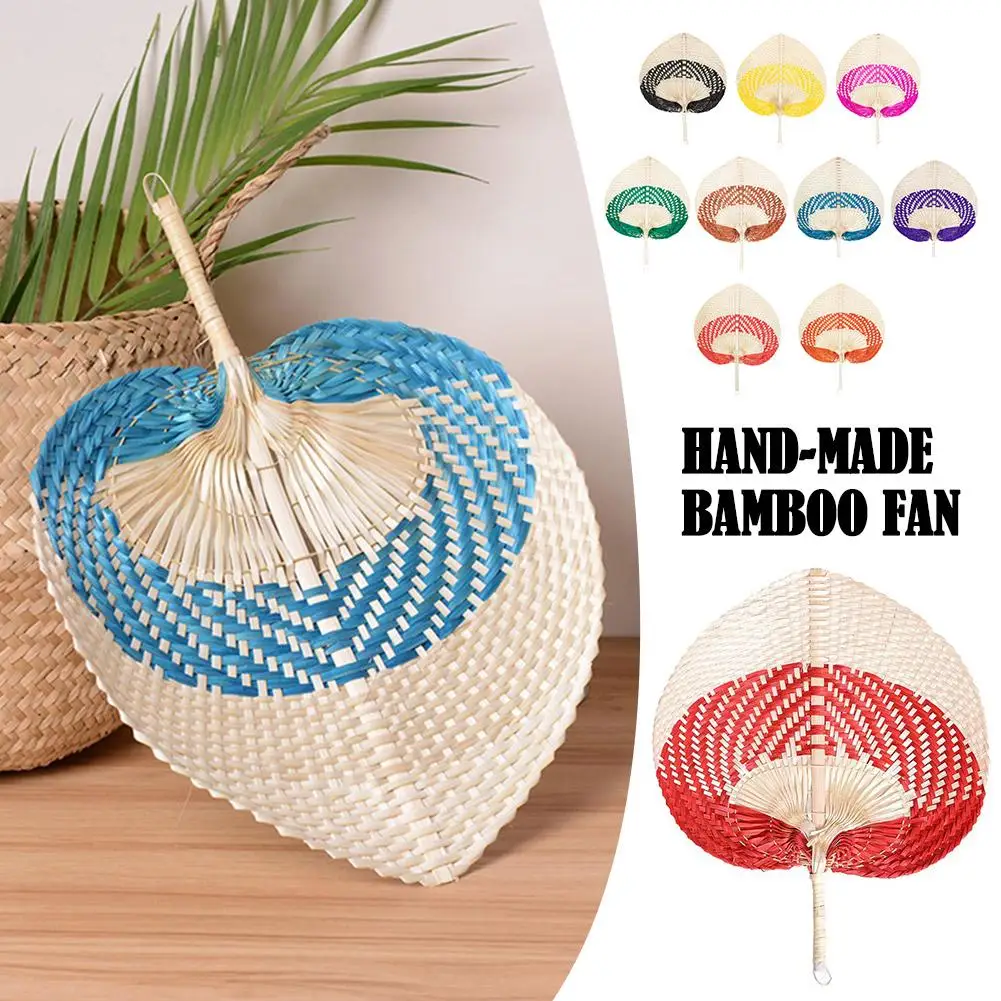 Portable Handmade Straw Woven Fans Craft Summer Cooling Bamboo Palm Leaf Hand-woven Hand Fan For Home Decoration C8I7