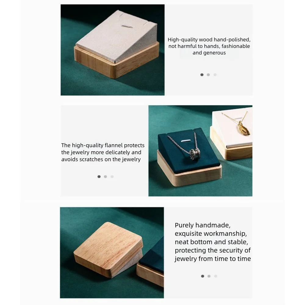 حامل عرض قلادة خشبي مخملي من جلد البولي يوريثان، حامل قلادة مجوهرات مصنوع يدويًا، موفر للمساحة، قاعدة مسطحة