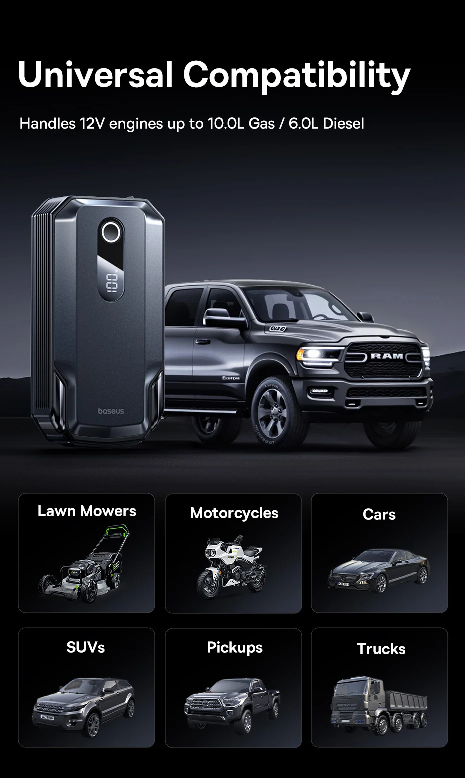 Baseus 2000A Auto-Starthilfe Powerbank 20000mAh 12V Notfall-Batterie-Booster für Benzin- und Dieselmotoren – Detail 4