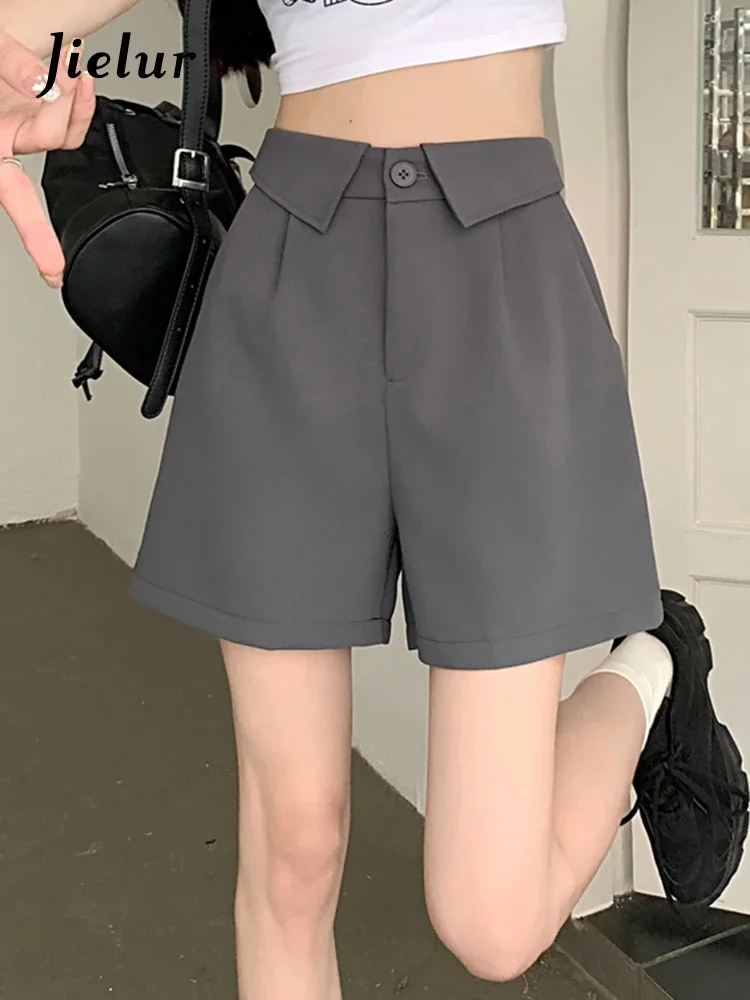 Jielur Simple Cuffs Pure Color Women's Suit Shorts Summer Slim Straight High Waist Fashion Female Shorts Pink Black White Shorts