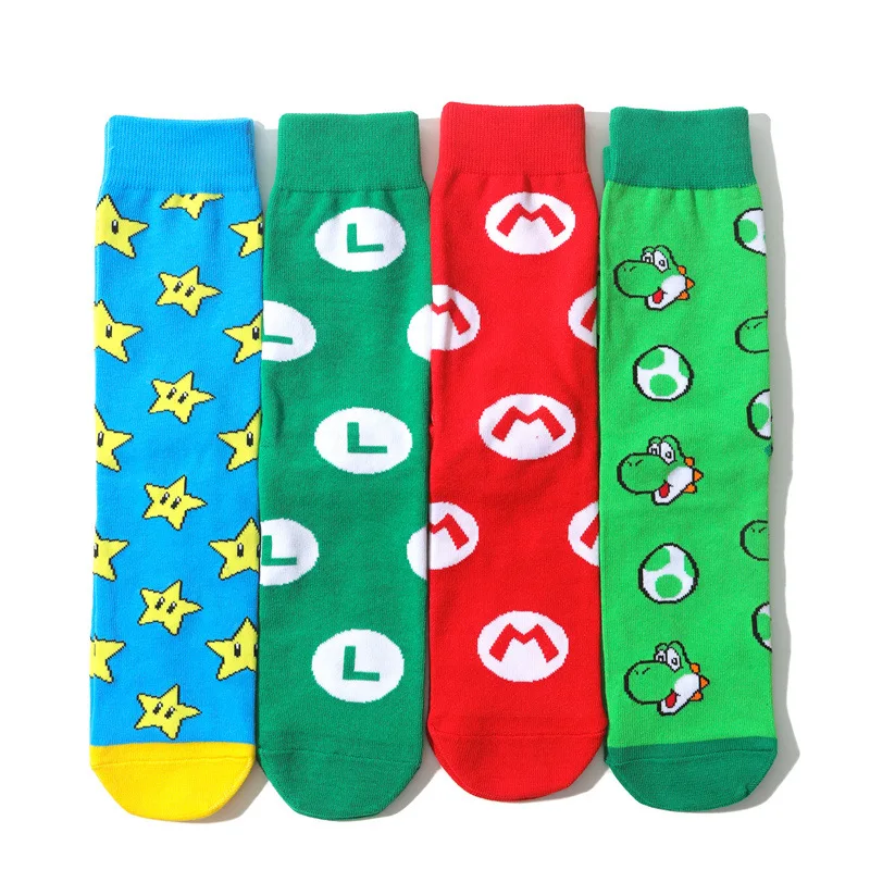 New Mario Socks Cartoon Anime Kawaii Super Mario Bros Cotton Socks Mid-calf uomo e donna Yk2 Warm Sock Gifts taglia media