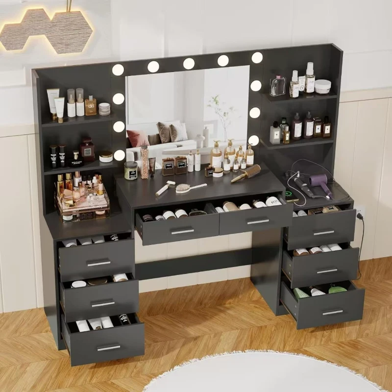 Premium dressing table, bedroom, modern simplicity, lamp makeup table, large capacity integrated