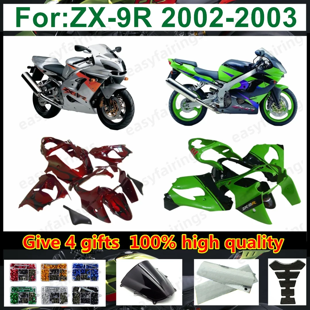 Injection ABS Motorcycle Full Fairing Kit Bodywork Set For ZX‑9R 2002 2003 Pre‑Drilled Complete Aftermarket Body Panels Fairings