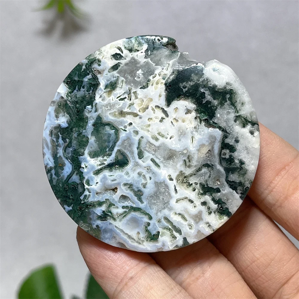 

Moss Agate Circle Stone Quartz Natuarl Crystal Druzy Slab Gift Specimen Reiki Mineral Decoration Energy Gemstones