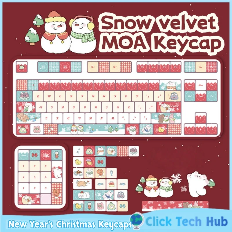 

New Year'S Ice And Snow Christmas Theme Keycaps 130 Key Moa Pbt Customized Mechanical Keyboard Keycaps Christmas Gift Keyset