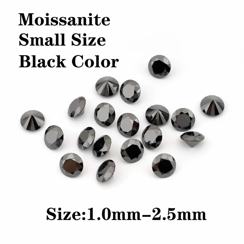 

Moissanite Round Shape Black Color Primary Colours Small Size Charms Gemstone DIY Ring Necklace Earrings Materials