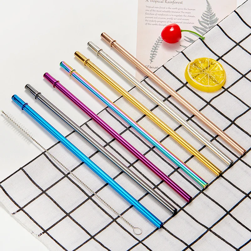 5pcs Drinking Straw Circle 8mm 22cm Stainless Steel Straw Bar Milk Tea Juice Beverage Straw