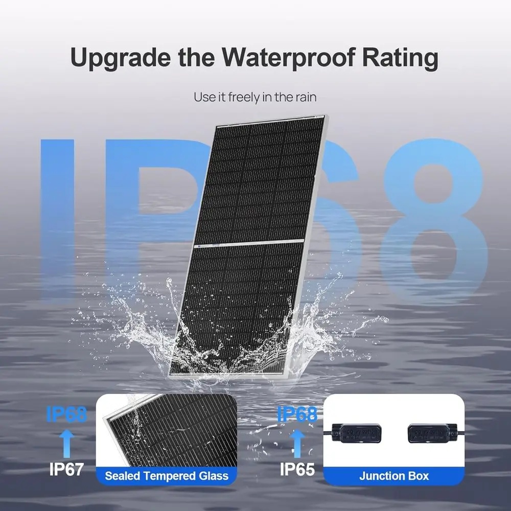 N-Type 18BB Bifacial Solar Panel, 1PC 12 Volt Monocrystalline Solar Panel with 25% High Conversion Efficiency, Ideal for RV, Boa